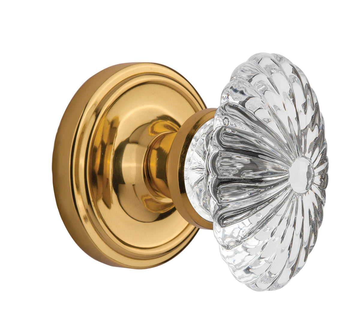 Nostalgic Warehouse Oval Fluted Crystal Knob with Classic Rosette - Polished Brass