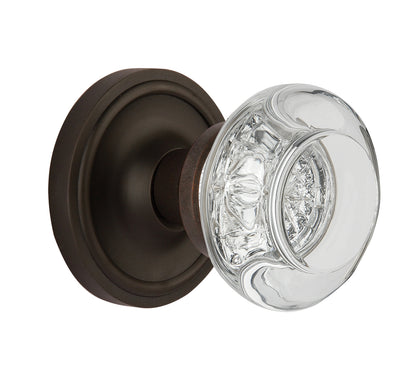 Nostalgic Warehouse Round Clear Crystal Knob with Classic Rosette - Oil-Rubbed Bronze