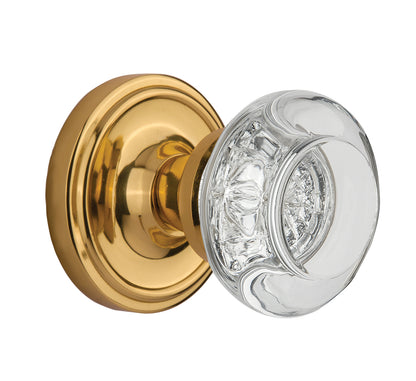 Nostalgic Warehouse Round Clear Crystal Knob with Classic Rosette - Polished Brass