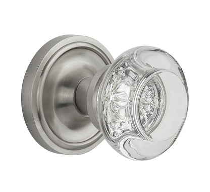 Nostalgic Warehouse Round Clear Crystal Knob with Classic Rosette - Satin Nickel