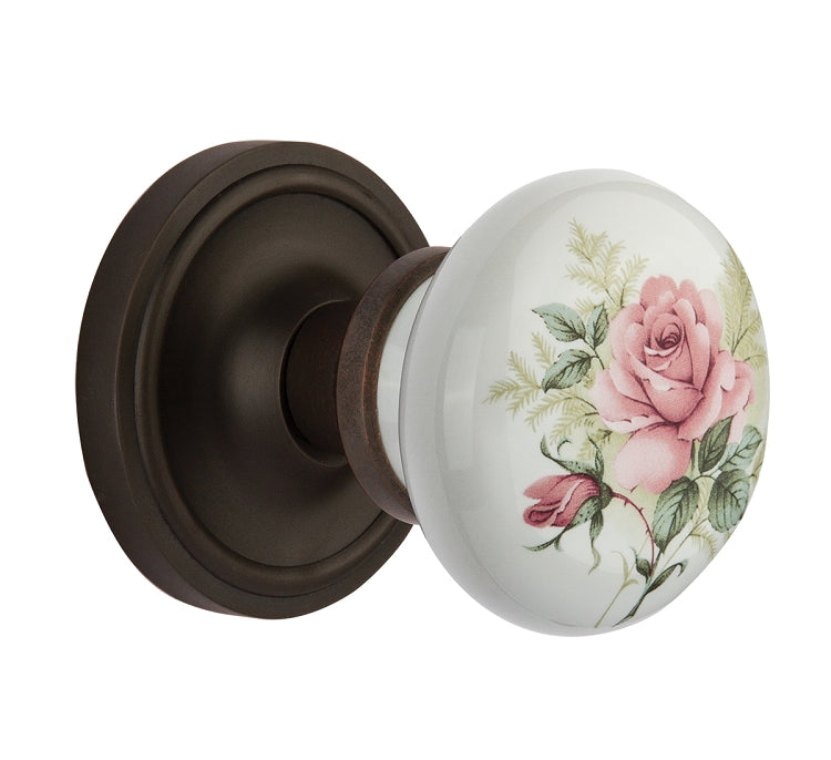 Nostalgic Warehouse Rose Porcelain Knob with Classic Rosette - Oil-Rubbed Bronze