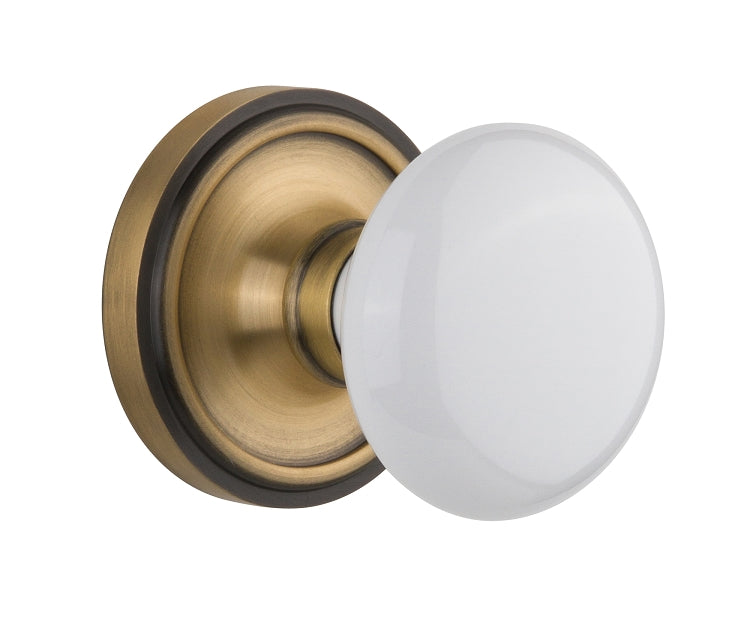 Nostalgic Warehouse Porcelain Knob with Classic Rosette - Antique Brass