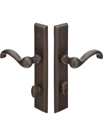 Emtek Configuration 1 1 1/2" x 11" Rectangular Sandcast Multipoint Lock Trim - Shown with Medium Bronze Teton Lever