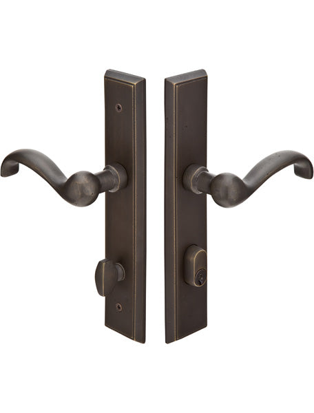 Emtek Configuration 1 1 1/2" x 11" Rectangular Sandcast Multipoint Lock Trim - Shown with Medium Bronze Teton Lever