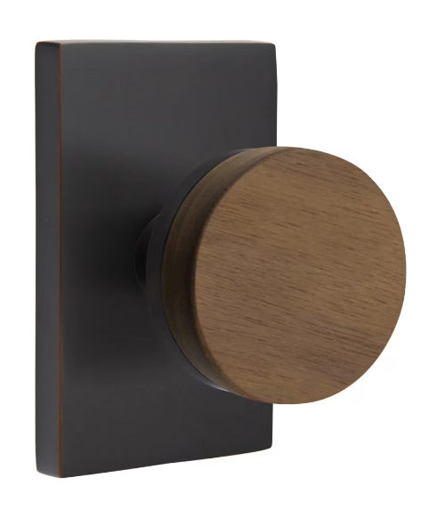 Emtek Conical Walnut Knob with Modern Rectangular Rosette