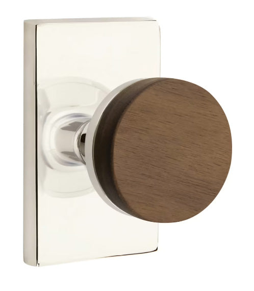 Emtek Conical Walnut Knob with Modern Rectangular Rosette