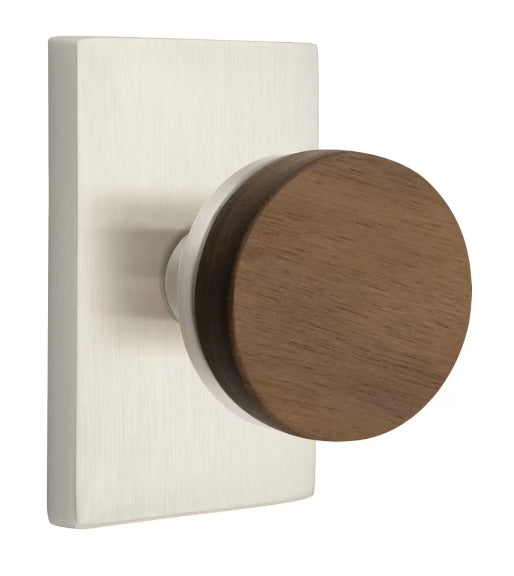 Emtek Conical Walnut Knob with Modern Rectangular Rosette