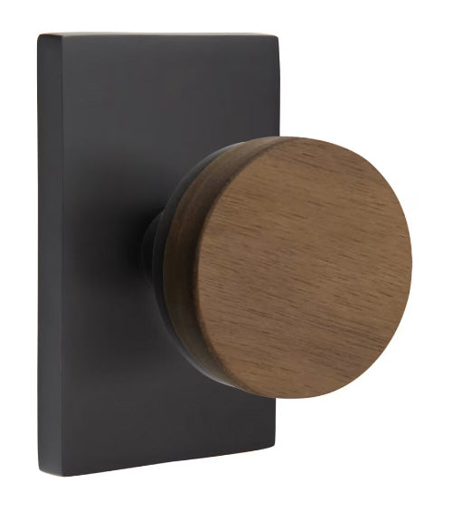 Emtek Conical Walnut Knob with Modern Rectangular Rosette