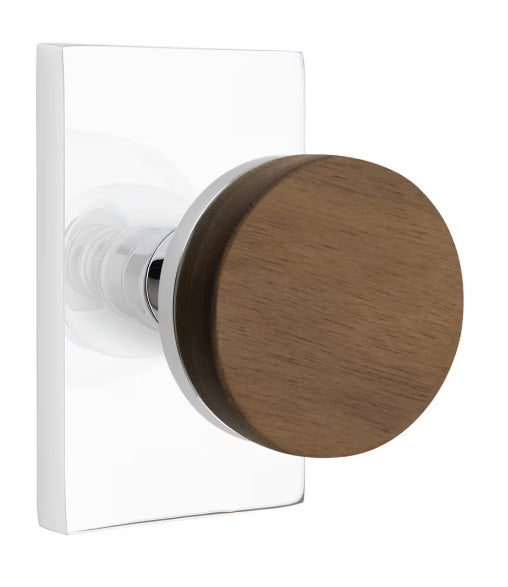 Emtek Conical Walnut Knob with Modern Rectangular Rosette