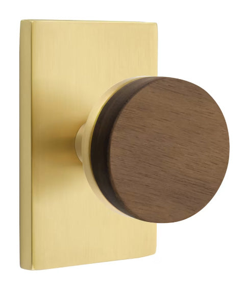 Emtek Conical Walnut Knob with Modern Rectangular Rosette