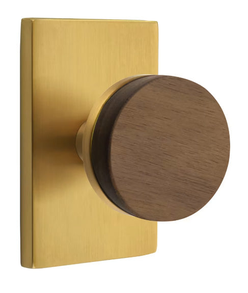 Emtek Walnut Interior Mortise Knob with Modern Rectangular Rosette
