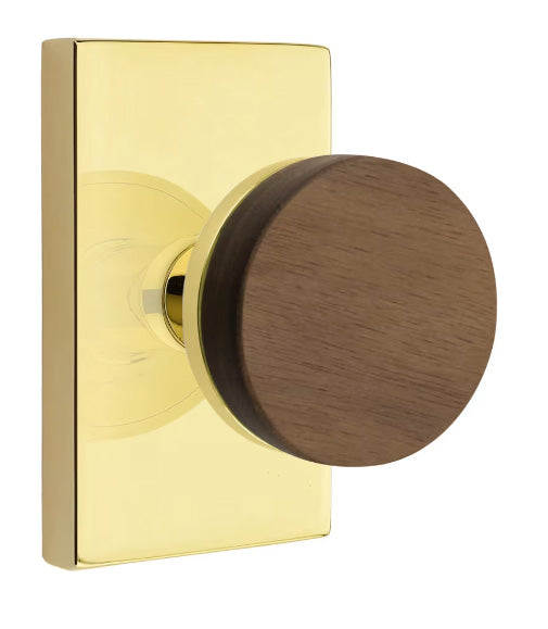 Emtek Walnut Interior Mortise Knob with Modern Rectangular Rosette