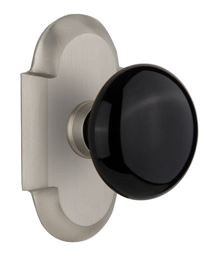 Nostalgic Warehouse Cottage Plate with Black Porcelain Knob - Satin nickel