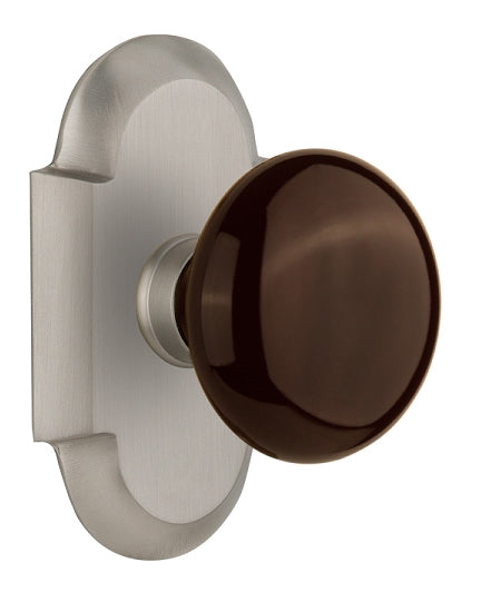Nostalgic Warehouse Cottage Plate with Brown Porcelain Knob - Satin nickel