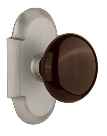 Nostalgic Warehouse Cottage Plate with Brown Porcelain Knob - Satin nickel
