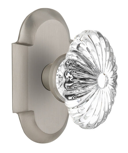 Nostalgic Warehouse Cottage Plate with Oval Fluted Crystal Knob - Satin nickel