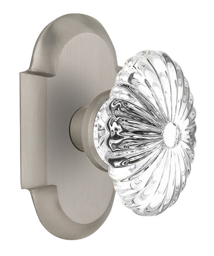 Nostalgic Warehouse Cottage Plate with Oval Fluted Crystal Knob - Satin nickel