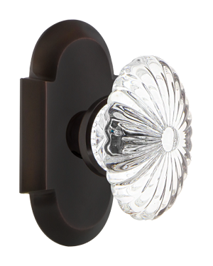 Nostalgic Warehouse Cottage Plate with Oval Fluted Crystal Knob - Timeless Bronze