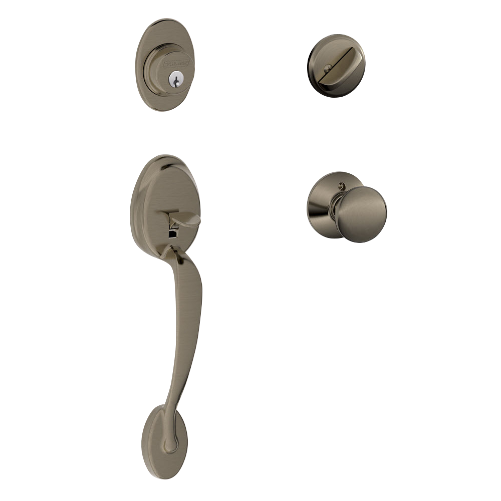 Schlage Plymouth Handleset - Antique Pewter Shown