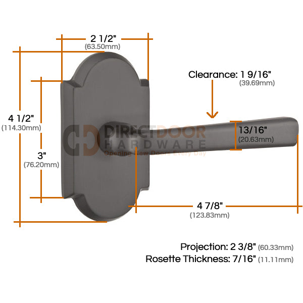 Emtek Cimarron Lever with Style 1 Rosette Measurements
