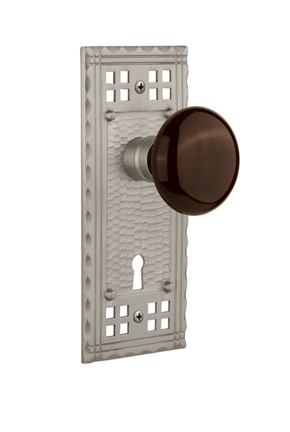 Nostalgic Warehouse Craftsman Plate and Brown Porcelain Knob - Mortise Lock