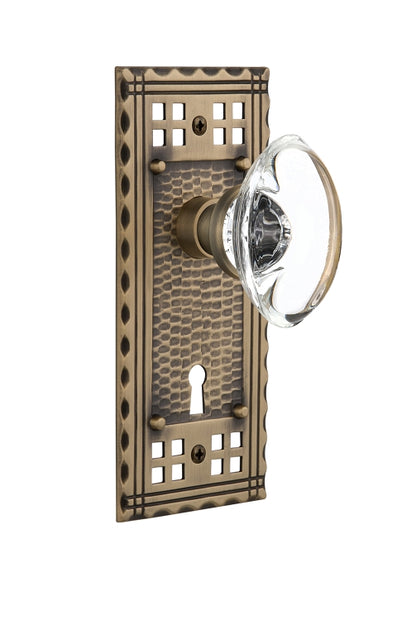 Nostalgic Warehouse Craftsman Plate and Oval Clear Crystal Knob - Mortise Lock