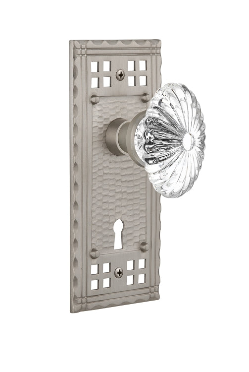 Nostalgic Warehouse Craftsman Plate and Oval Fluted Crystal Knob - Mortise Lock