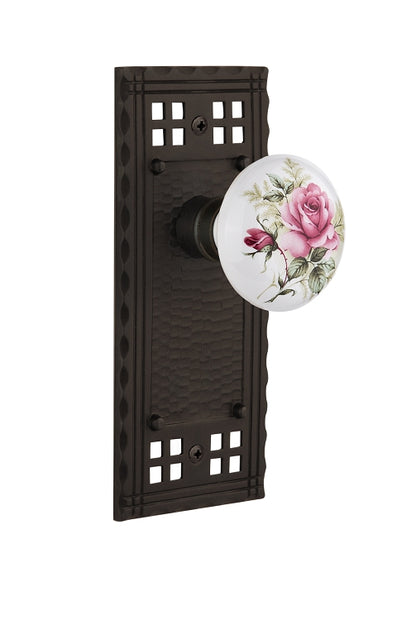 Nostalgic Warehouse Craftsman Plate with White Rose Porcelain Knob