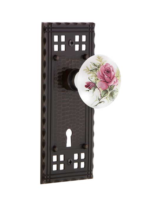 Nostalgic Warehouse Craftsman Plate with Rose Porcelain Knob - Timeless Bronze