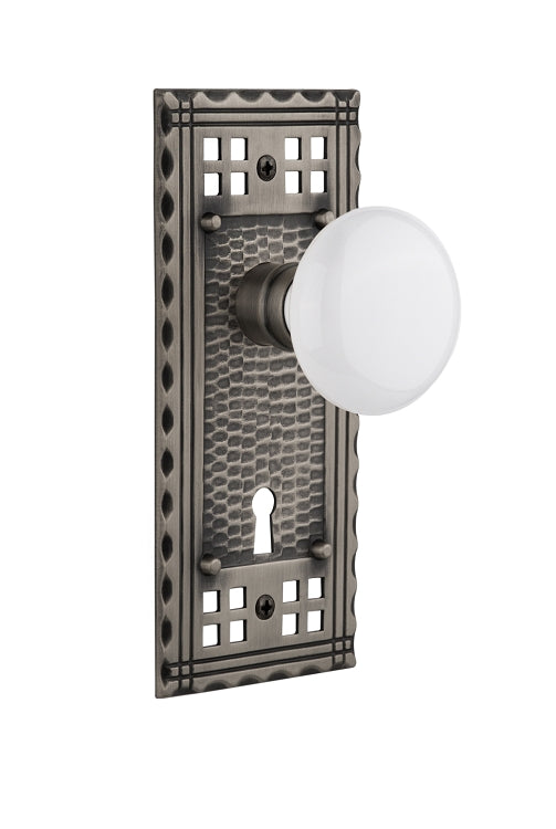 Nostalgic Warehouse Craftsman Plate and White Porcelain Knob - Mortise Lock