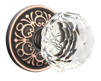 Emtek Diamond Crystal Knob - Shown with Lancaster Rosette