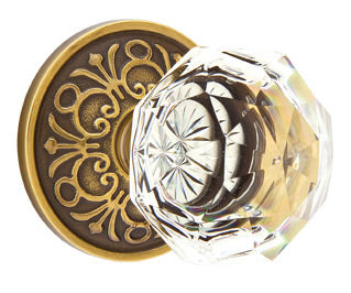 Emtek Diamond Crystal Knob - Shown with Lancaster Rosette
