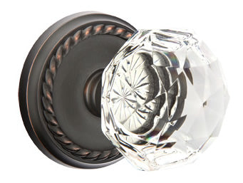 Emtek Diamond Crystal Knob - Shown with Rope Rosette