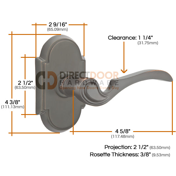 Emtek Coventry Lever with Style 8 Rosette Measurements