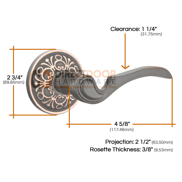 Emtek Coventry Lever with Lancaster Rosette Measurements