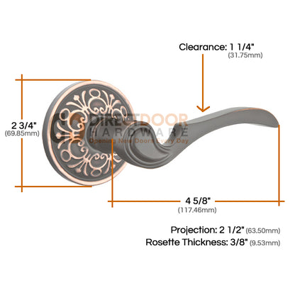 Emtek Coventry Lever with Lancaster Rosette Measurements