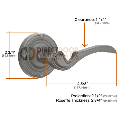 Emtek Coventry Lever with Ribbon and Reed Rosette Measurements