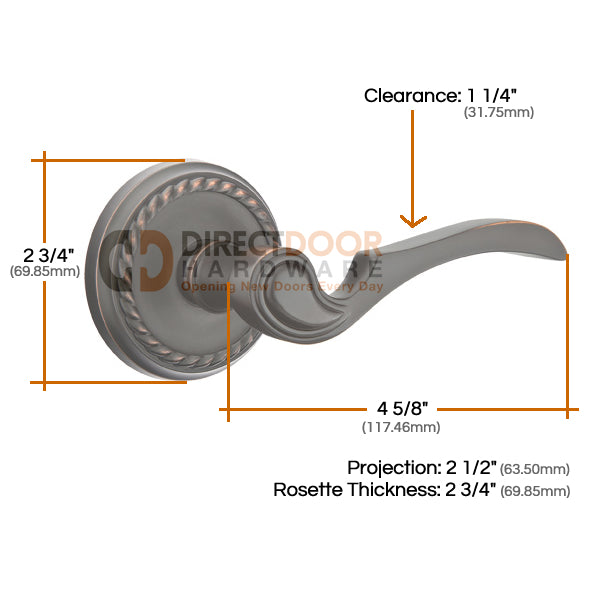 Emtek Coventry Lever with Rope Rosette Measurements