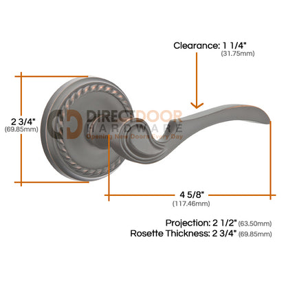 Emtek Coventry Lever with Rope Rosette Measurements