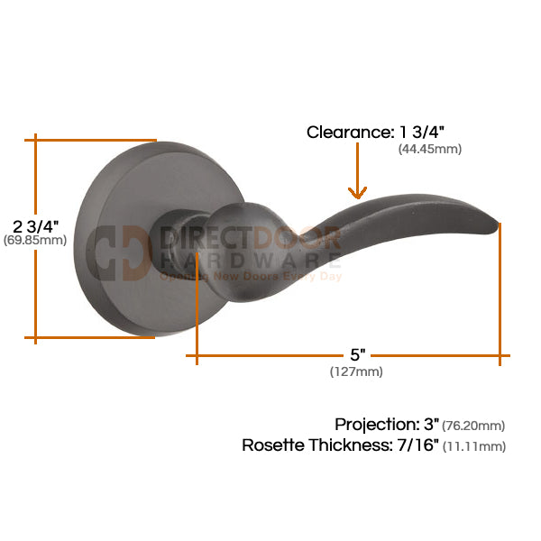 Emtek Durango Lever with Style 2 Rosette Measurements