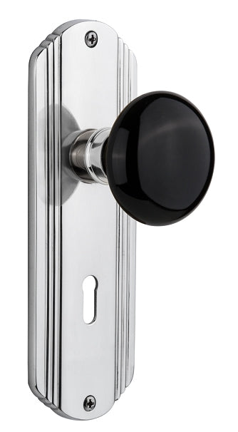 Nostalgic Warehouse Craftsman Plate with Black Porcelain Knob - Bright Chrome