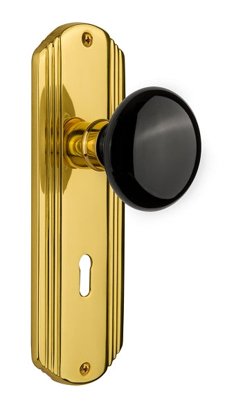 Nostalgic Warehouse Craftsman Plate with Black Porcelain Knob - Polished Brass