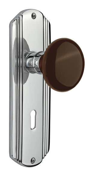 Nostalgic Warehouse Deco Plate with Brown Porcelain Knob - Bright Chrome