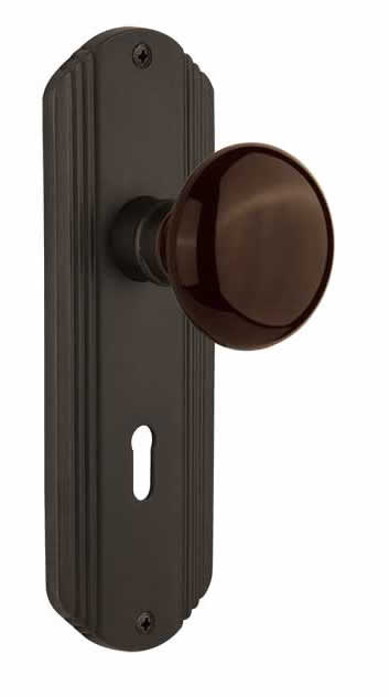 Nostalgic Warehouse Deco Plate with Brown Porcelain Knob - Oil-Rubbed Bronze