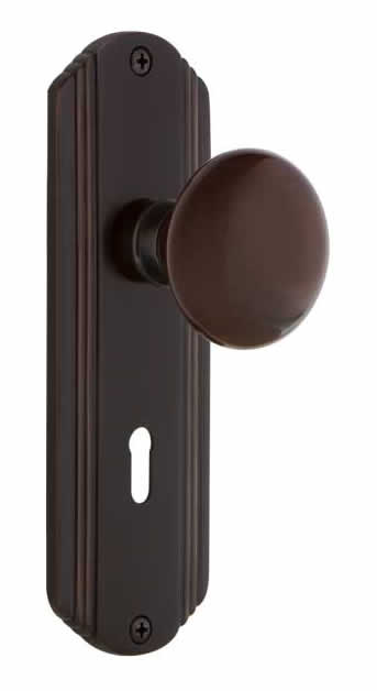 Nostalgic Warehouse Deco Plate with Brown Porcelain Knob - Timeless Bronze