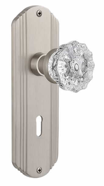 Nostalgic Warehouse Deco Plate with Crystal Knob - Satin Nickel