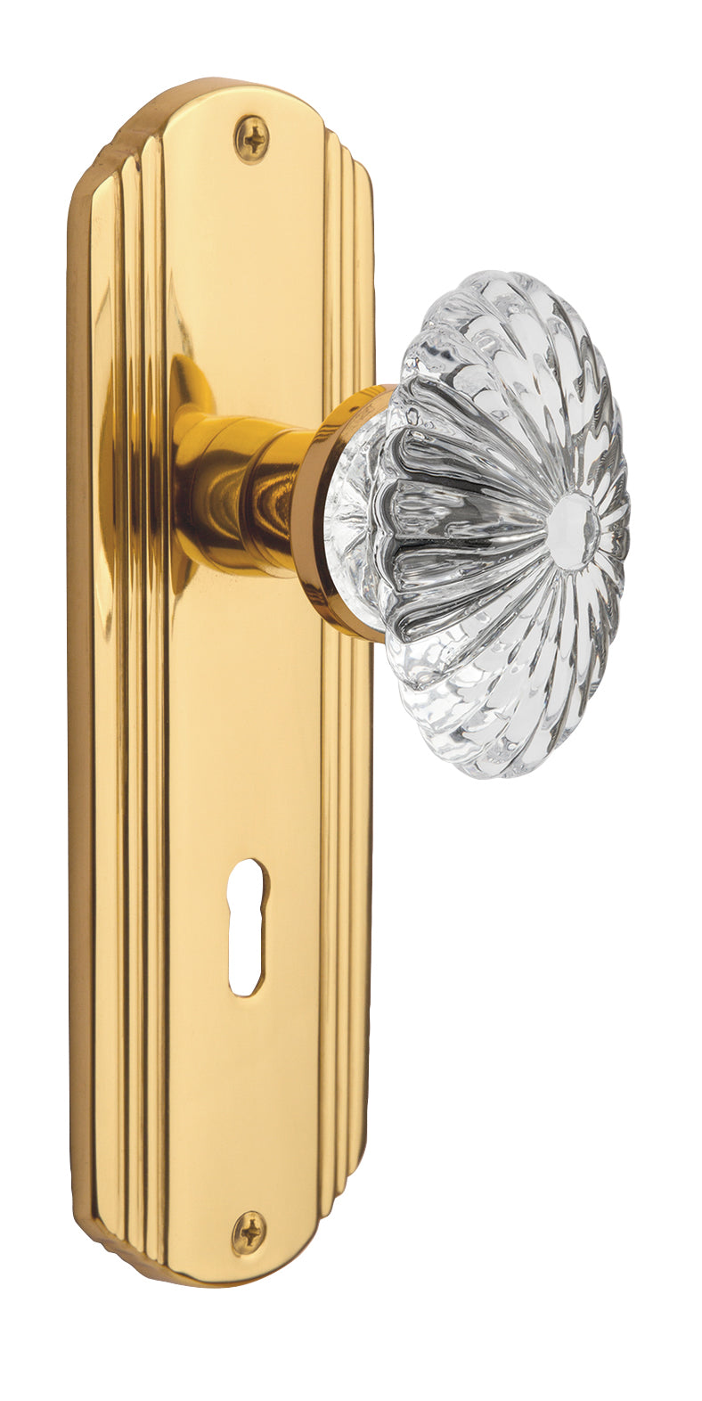 Nostalgic Warehouse Deco Plate with Oval Fluted Crystal Knob - Polished Brass