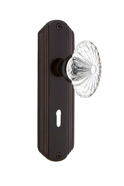 Nostalgic Warehouse Deco Plate with Oval Fluted Crystal Knob - Timeless Bronze