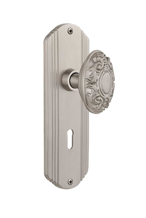 Nostalgic Warehouse Deco Plate with Victorian Knob - Satin Nickel