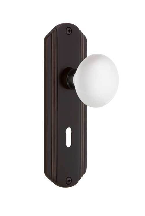 Nostalgic Warehouse Deco Plate with White Porcelain Knob - Timeless Bronze